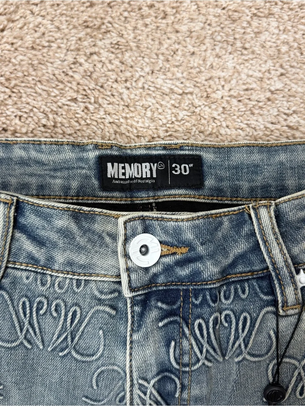 Denim Light Blue Embroidered Jean Shorts for Men